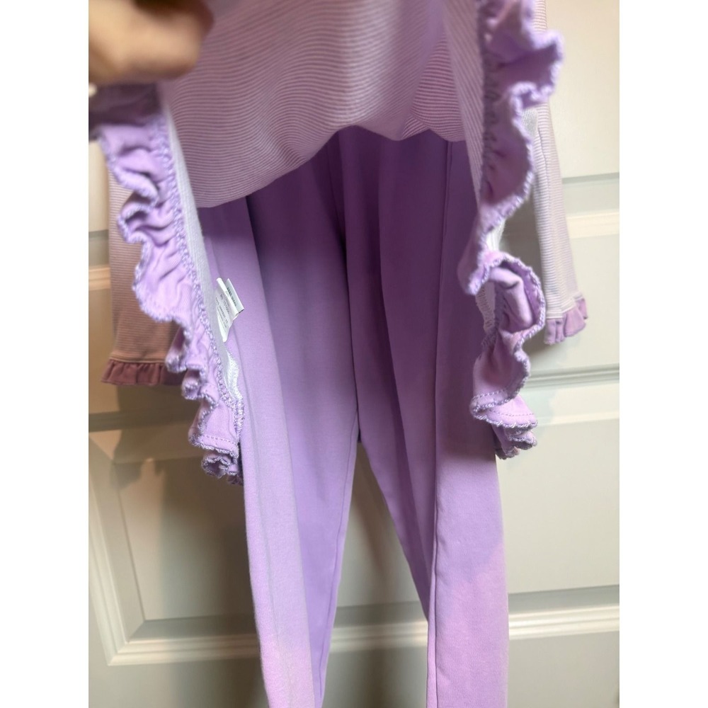 Squiggles by Charlie Girls Purple Pima Cotton Castle Ruffle Pajama Set 4/5 - Picture 6 of 8